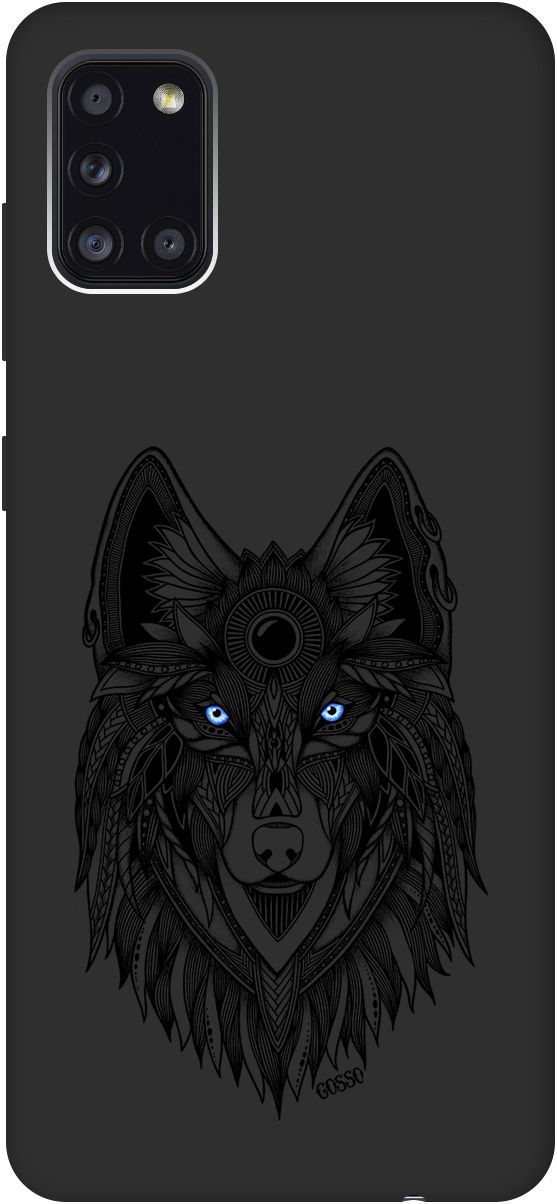 

Матовый чехол на Samsung Galaxy A31 "Grand Wolf" черный, Черный;голубой, 0