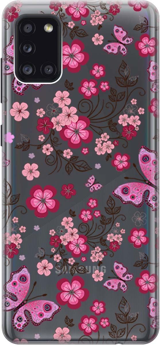 

Чехол на Samsung Galaxy A31 "Butterflies and Flowers" прозрачный, Прозрачный;розовый, 0