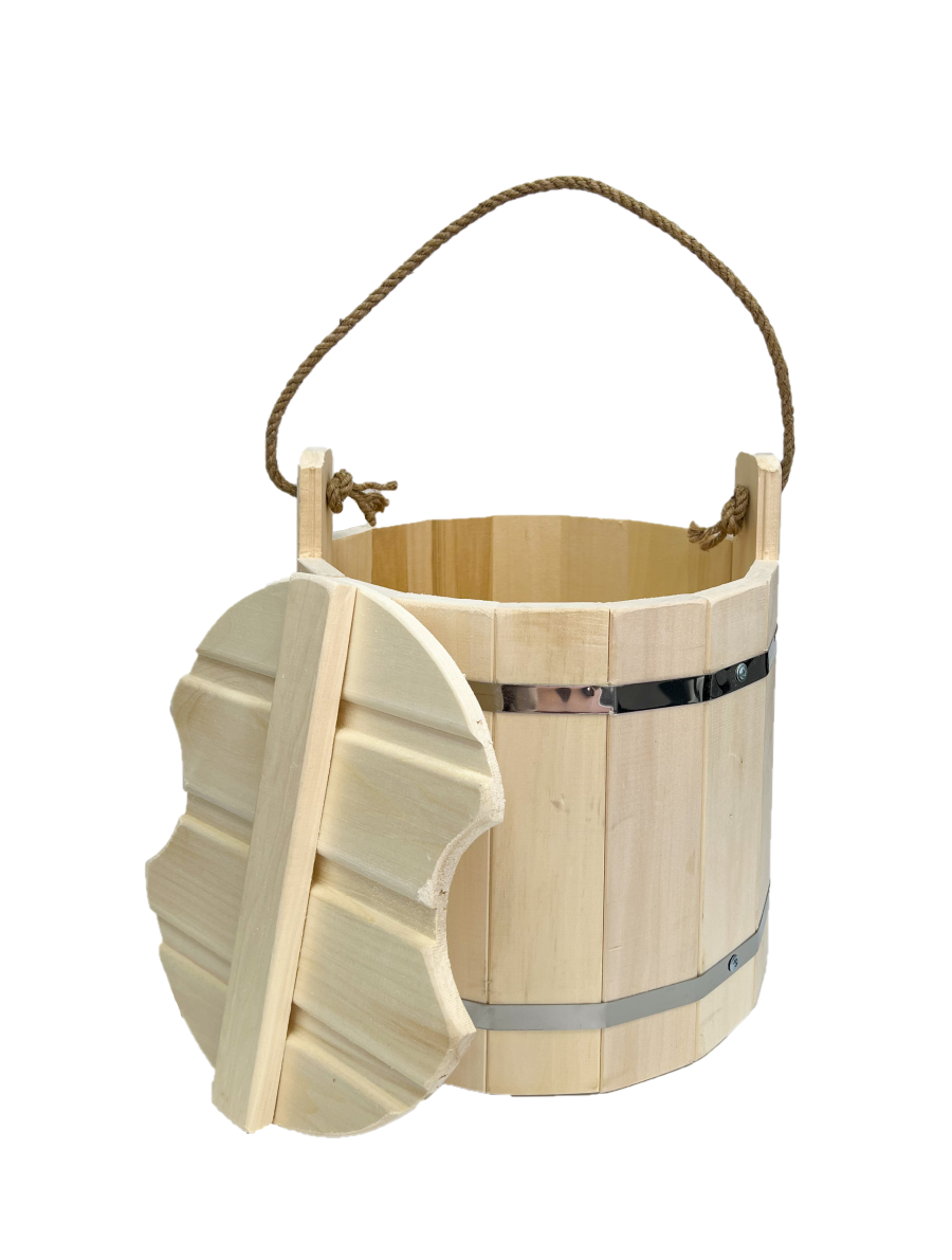 фото Ведро для бани деревянное 15л с крышкой бацькина баня бондарные изделия для бани и сауны