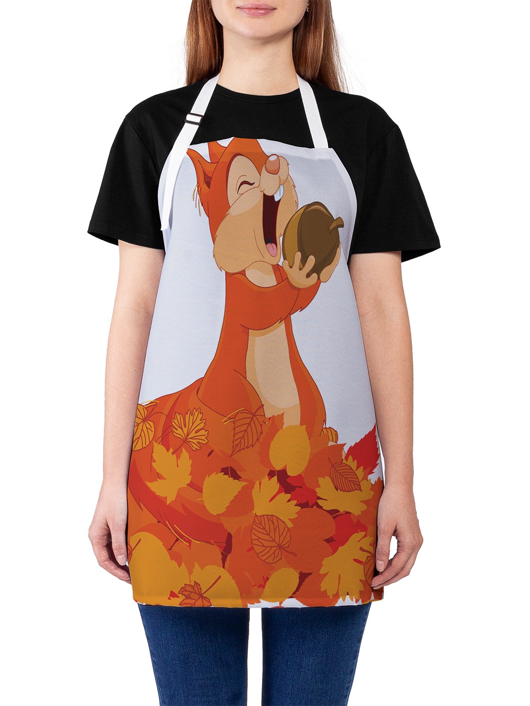

Фартук женский JoyArty для готовки "Белка на осенней листве", универсальный размер, Оранжевый