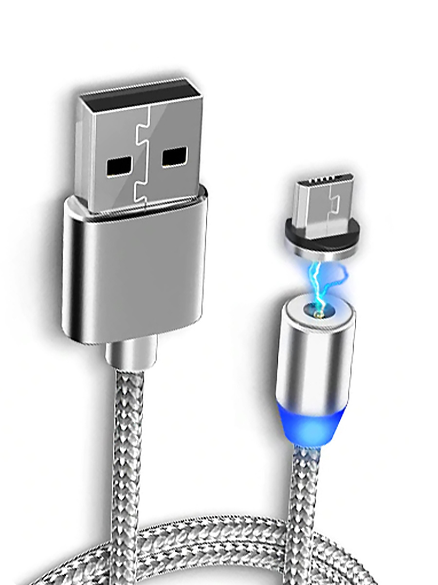 Кабель Mobileocean USB магнитный microUSB с подсветкой, 1м (Silver)