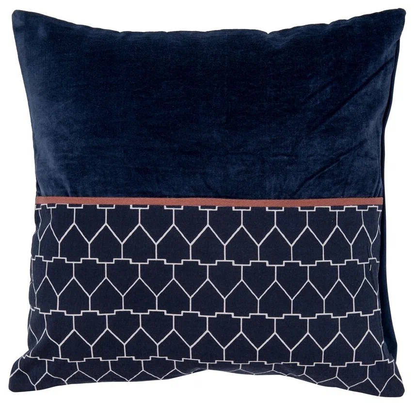 

Чехол на подушку из хлопкового бархата с геометрическим принтом темно-синего цвета из колл