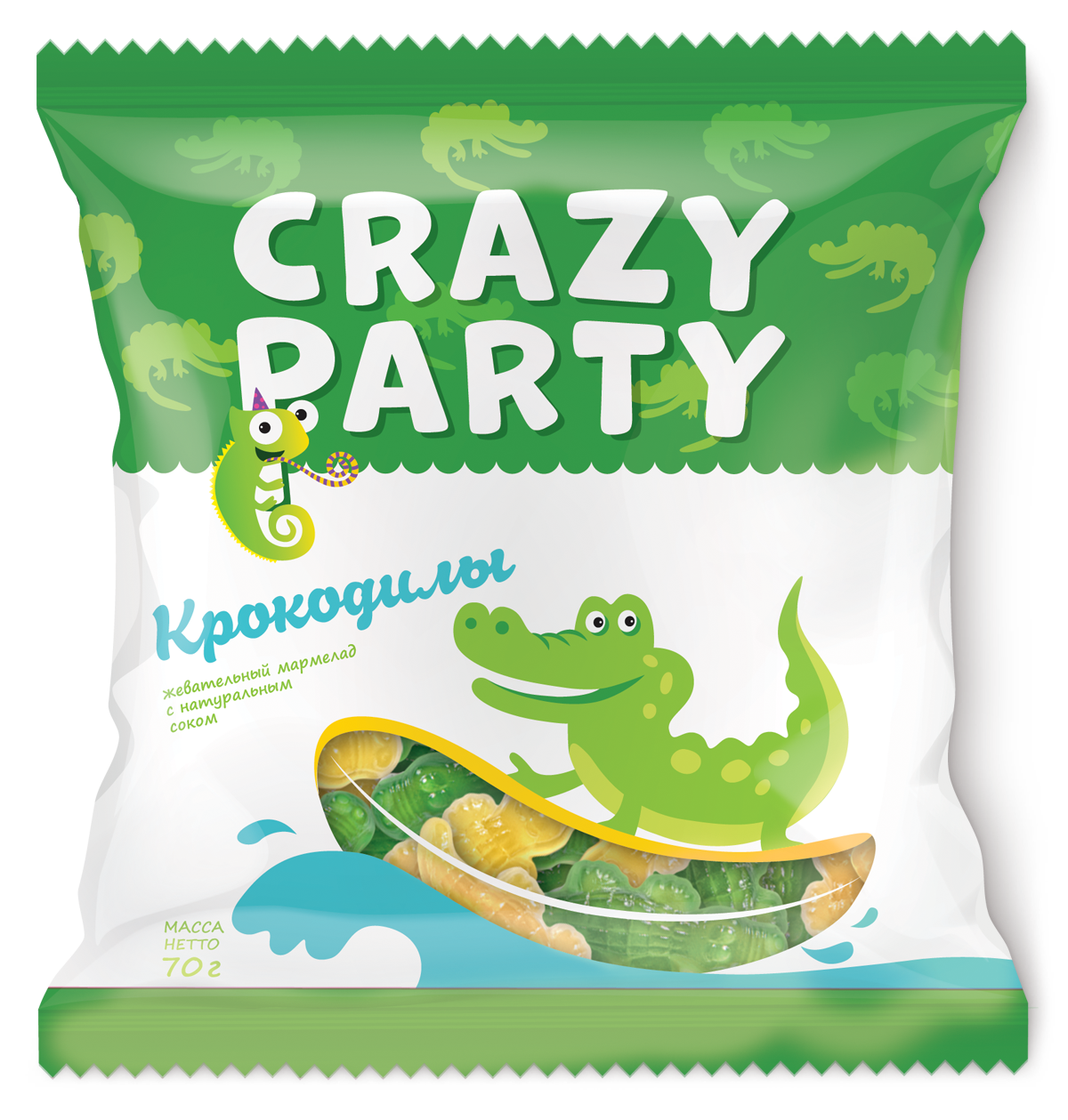 Мармелад жевательный Азовская КФ Crazy Party Крокодилы с натуральным соком, 70 г