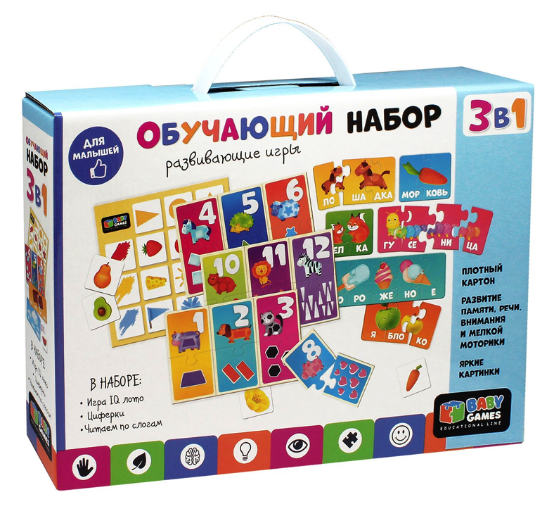 фото Настольная игра baby games 3 в 1 (iq лото, слоги, циферки) origami