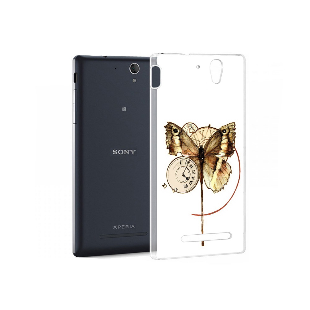 Чехол MyPads Tocco для Sony Xperia C3 старинные часы с бабочкой (PT18760.251.622)