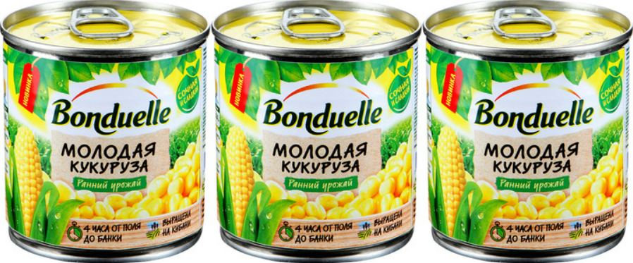 

Кукуруза Bonduelle молодая, ранний урожай, 3x340 г