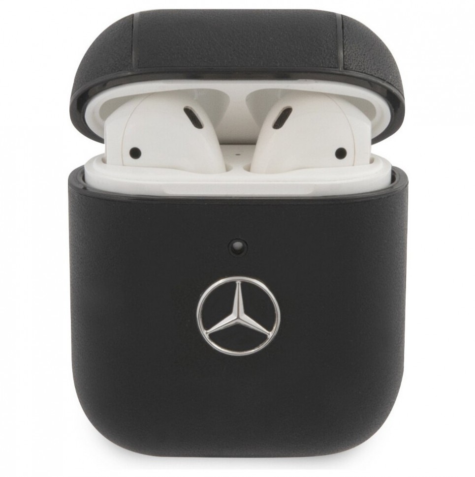 фото Чехол cg mobile mercedes genuine leather with metal logo airpods 1&2 черный (mea2cslbk)