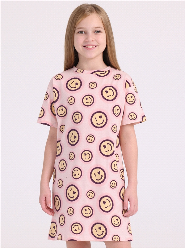 Платье детское Апрель 256дев001нД2Р, смайлики на розовом, 146
