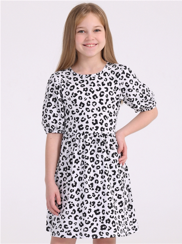 Платье детское Апрель 259дев001нД2Р, черный леопард на белом, 140