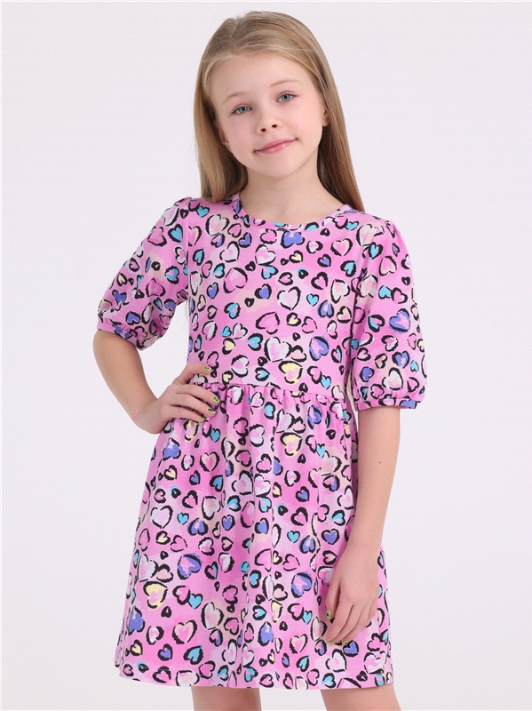 Платье детское Апрель 259дев001нД2Р, сердечки леопард на розовом, 140