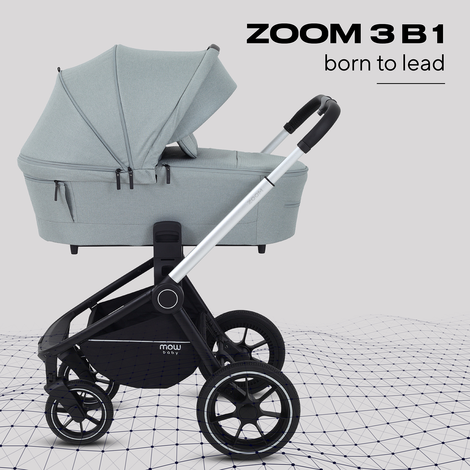 

Коляска детская MOWBaby ZOOMPU 3в1 RA087 Silver Green Tea, ZOOM