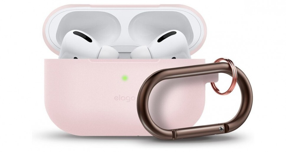 фото Силиконовый чехол с карабином elago slim silicone hang case airpods pro розовый