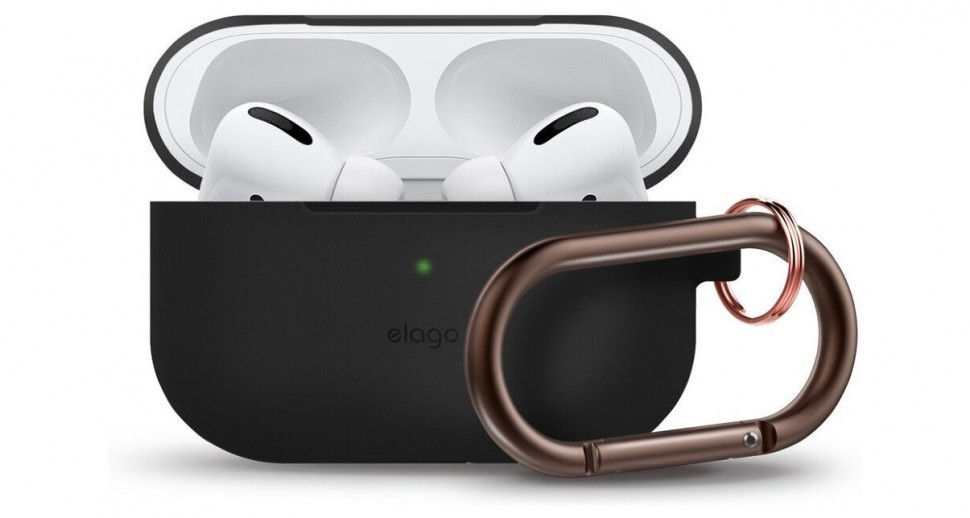 фото Силиконовый чехол с карабином elago slim silicone hang case airpods pro черный