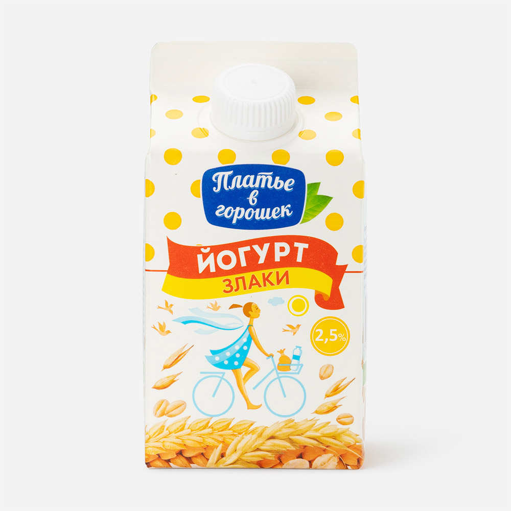 

Йогурт Платье в горошек питьевой, злаки, 2,5%, 450 г