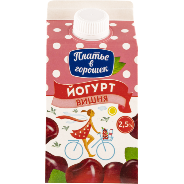 

Йогурт Платье в горошек питьевой, вишня, 2,5%, 450 г