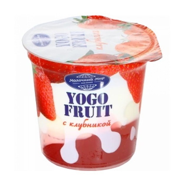 Йогурт Молочный мир Yogo Fruit двухслойный, клубника, 2,5%, 150 г