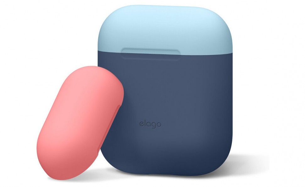 фото Силиконовый чехол elago duo case airpods 1&2 синий с голубой и "итальянская роза" крышками