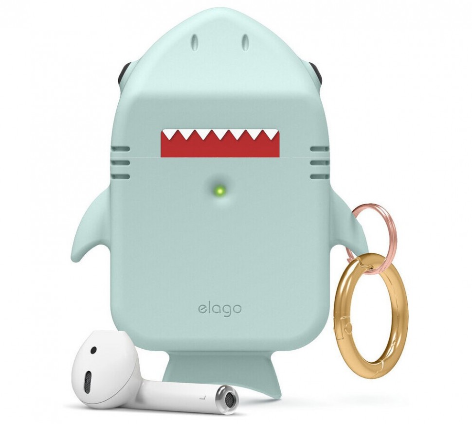 фото Силиконовый чехол с карабином elago shark silicone hang case airpods 1&2 мятный