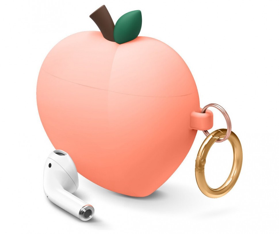 фото Силиконовый чехол с карабином elago peach silicone hang case airpods 1&2 персиковый