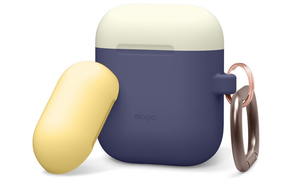 

Чехол Elago для AirPods Indigo Blue с крышками White и Yellow, Разноцветный, Duo Hang Case