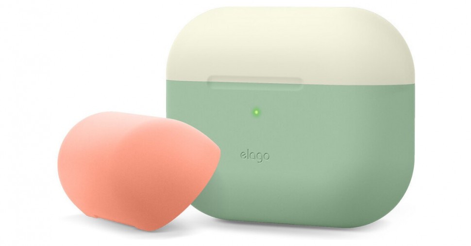 фото Чехол elago duo case airpods pro пастельный зеленый с персиковой и белой крышками