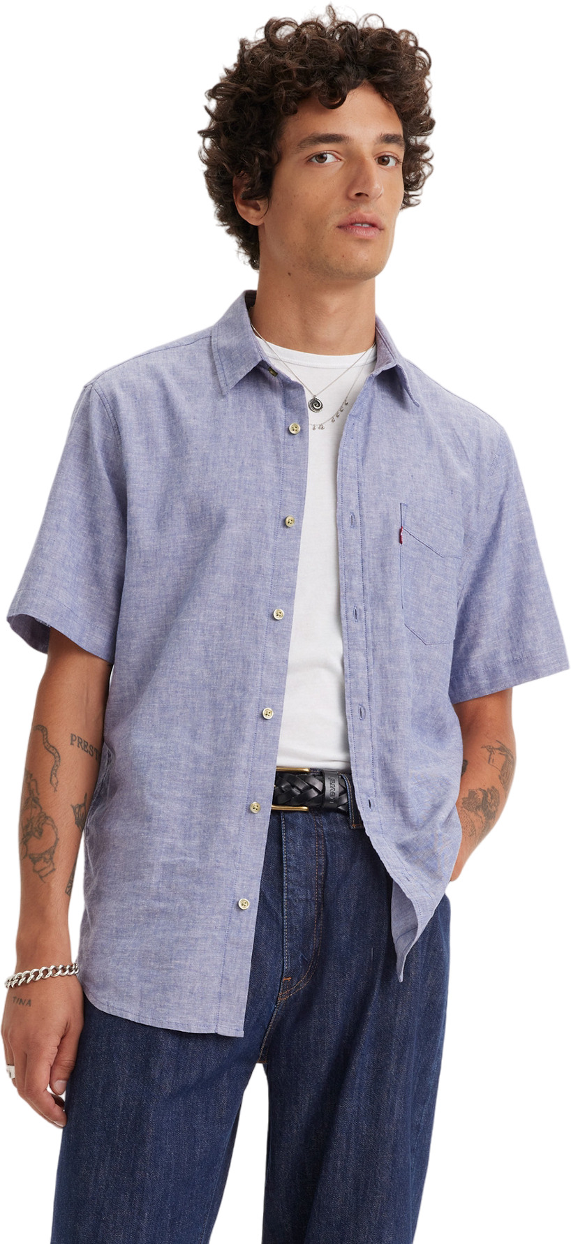 

Рубашка мужская Levis Men Short Sleeve Sunset One Pocket Shirt синяя L, Синий, Men Short Sleeve Sunset One Pocket Shirt