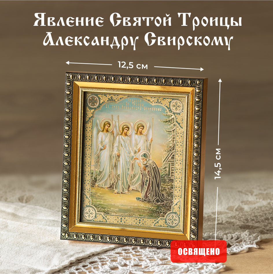 

Икона Духовный наставник Явление Святой Троицы Александру Свирскому 10х12 в раме 12х14, 10х12 в раме