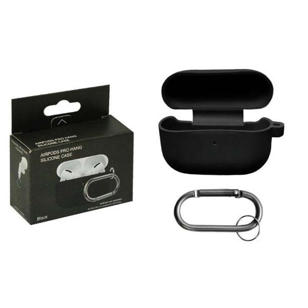 фото Чехол для apods pro hang silicon сase с карабином black nobrand