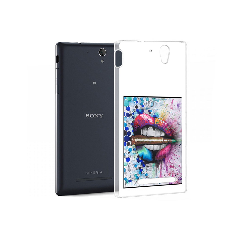 

Чехол MyPads Tocco для Sony Xperia C3 разноцветные губы с пулей (PT18760.251.571), Прозрачный, Tocco