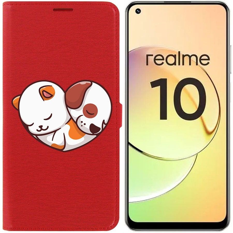 

Чехол-книжка Eco Book для Realme 10 4G Котёнок и Щенок, Красный