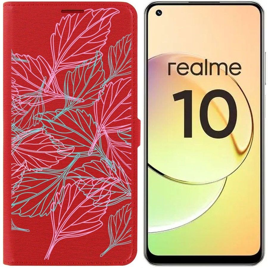 

Чехол-книжка Eco Book для Realme 10 4G Листья паттерн, Красный