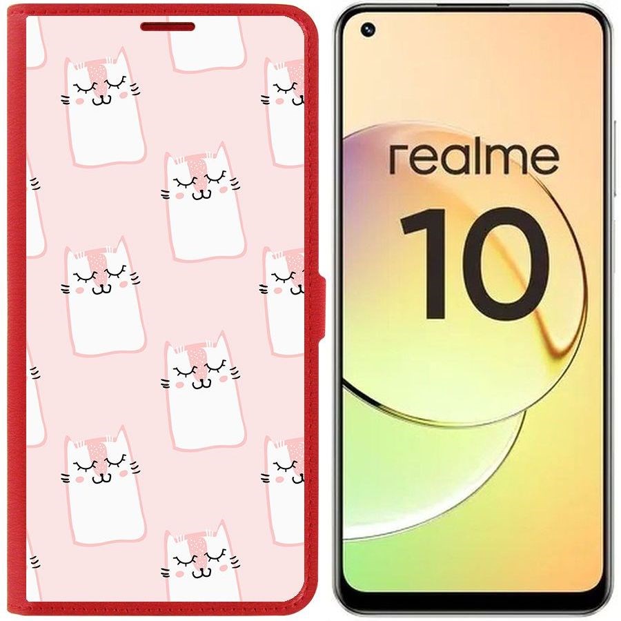 

Чехол-книжка Eco Book для Realme 10 4G Котики паттерн, Красный