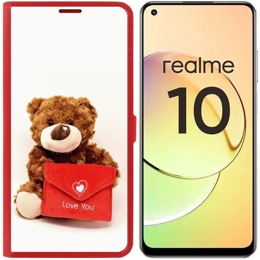 

Чехол-книжка Eco Book для Realme 10 4G Медвежонок тебя любит, Красный