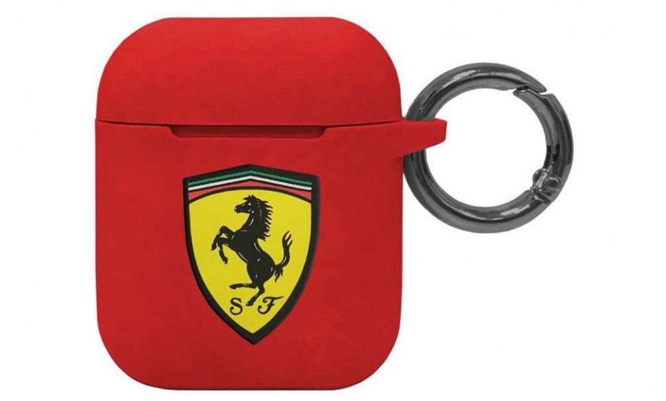 Чехол с карабином Ferrari Silicone case with ring AirPods 1/2 Красный