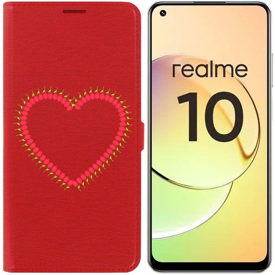 

Чехол-книжка Eco Book для Realme 10 4G Сердце из тюльпанов, Красный