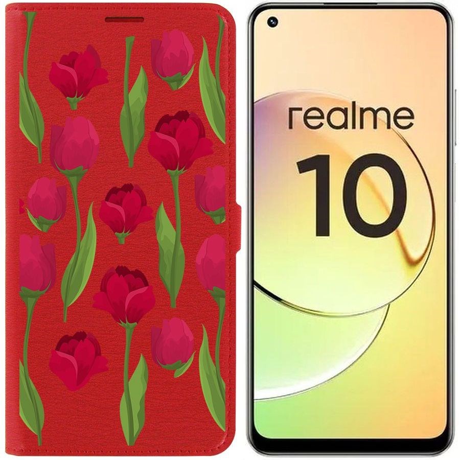 

Чехол-книжка Eco Book для Realme 10 4G Розы паттерн, Красный