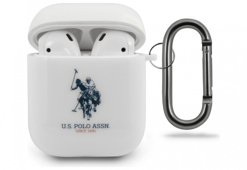 фото Чехол с карабином cg mobile u.s. polo assn. shiny tpu double horse airpods 1&2 белый