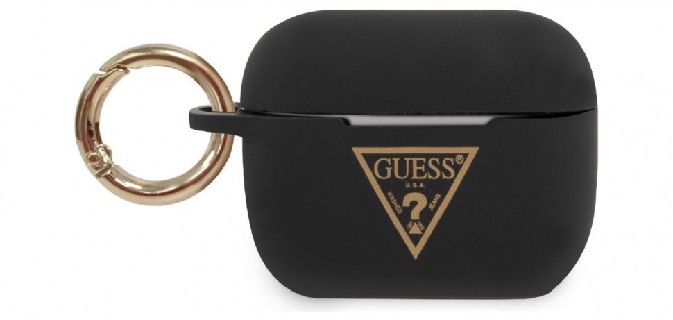 фото Чехол с карабином guess silicone case triangle logo with ring airpods pro черный cg mobile