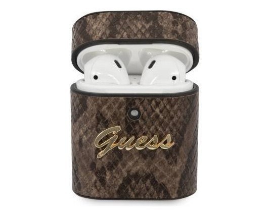 фото Чехол cg mobile guess python pu leather case with metal logo airpods 1&2 коричневый