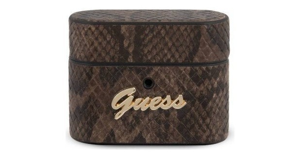 фото Чехол cg mobile guess python pu leather case with metal logo airpods pro коричневый