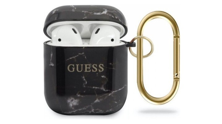 фото Чехол с карабином cg mobile guess tpu case with ring marble design airpods 1&2 черный