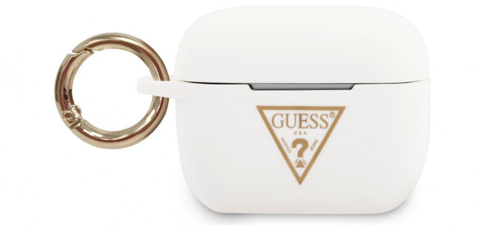 фото Чехол с карабином guess silicone case triangle logo with ring airpods pro белый cg mobile