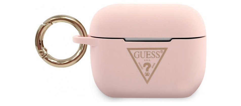 фото Чехол с карабином guess silicone case triangle logo with ring airpods pro розовый cg mobile