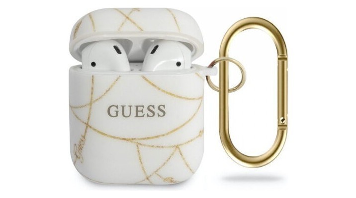 фото Чехол с карабином cg mobile guess tpu case with ring chain airpods 1&2 белый