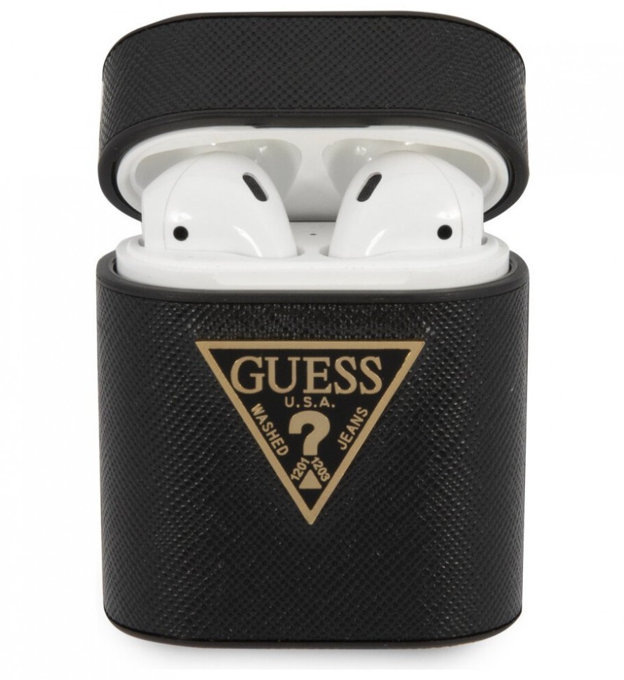 фото Чехол cg mobile guess saffiano pu leather case with metal logo airpods 1&2 черный