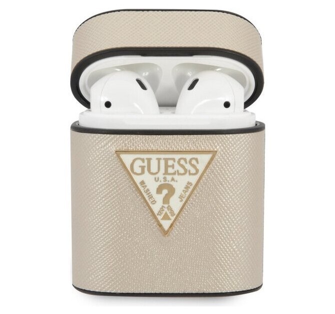 фото Чехол cg mobile guess saffiano pu leather case with metal logo airpods 1&2 бежевый