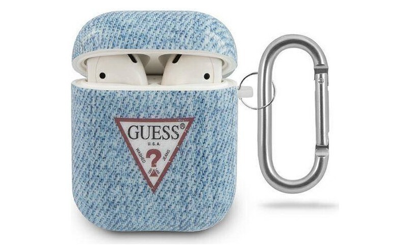 фото Чехол с карабином cg mobile guess tpu case with ring denim airpods 1&2 светло-синий