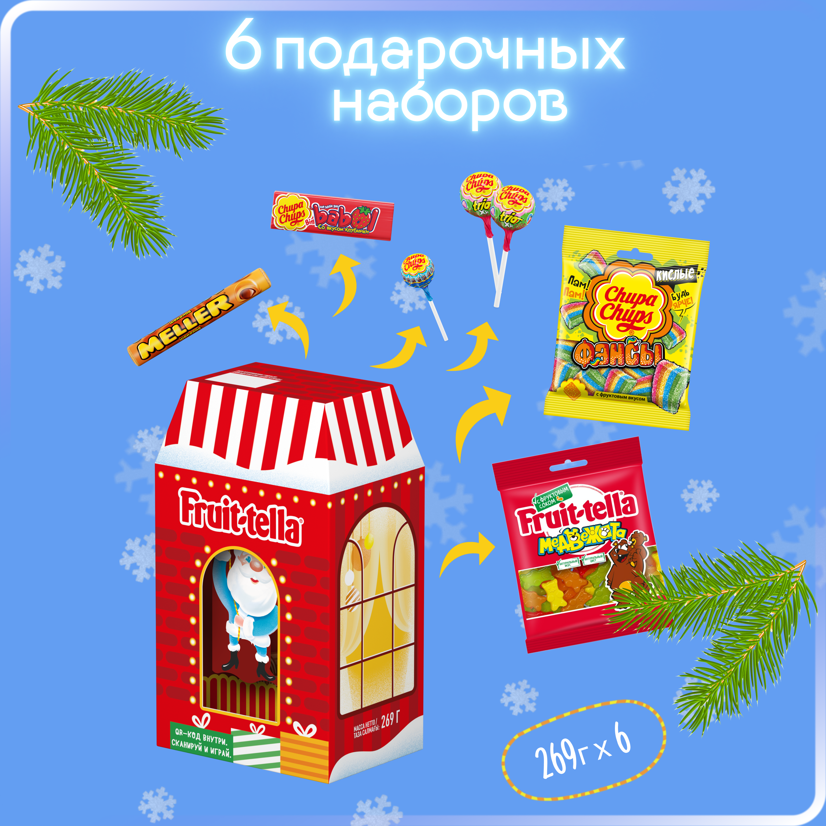 

Новогодний набор сладостей Fruittella Зимний камин, 6 шт по 269 г