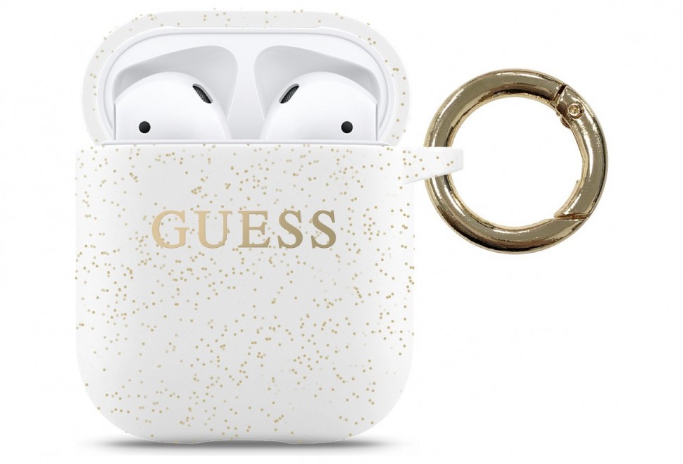 фото Чехол с карабином cg mobile guess silicone case with ring airpods 1&2 белый (guaccsilglwh)