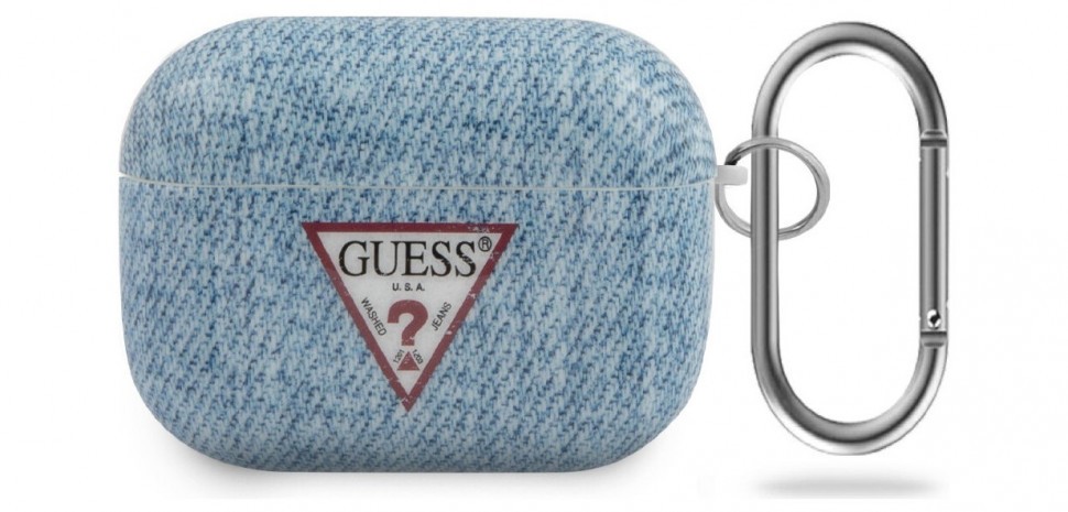 фото Чехол с карабином cg mobile guess tpu case with ring denim airpods pro светло-синий